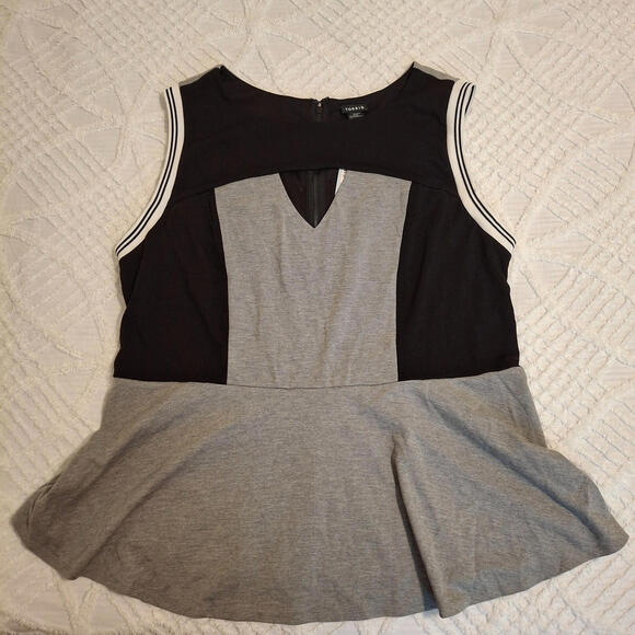 Torrid 3 Sleeveless Peplum‎ Top Black Grey Colorblock Tank Keyhole Neck NWT - Picture 5 of 11